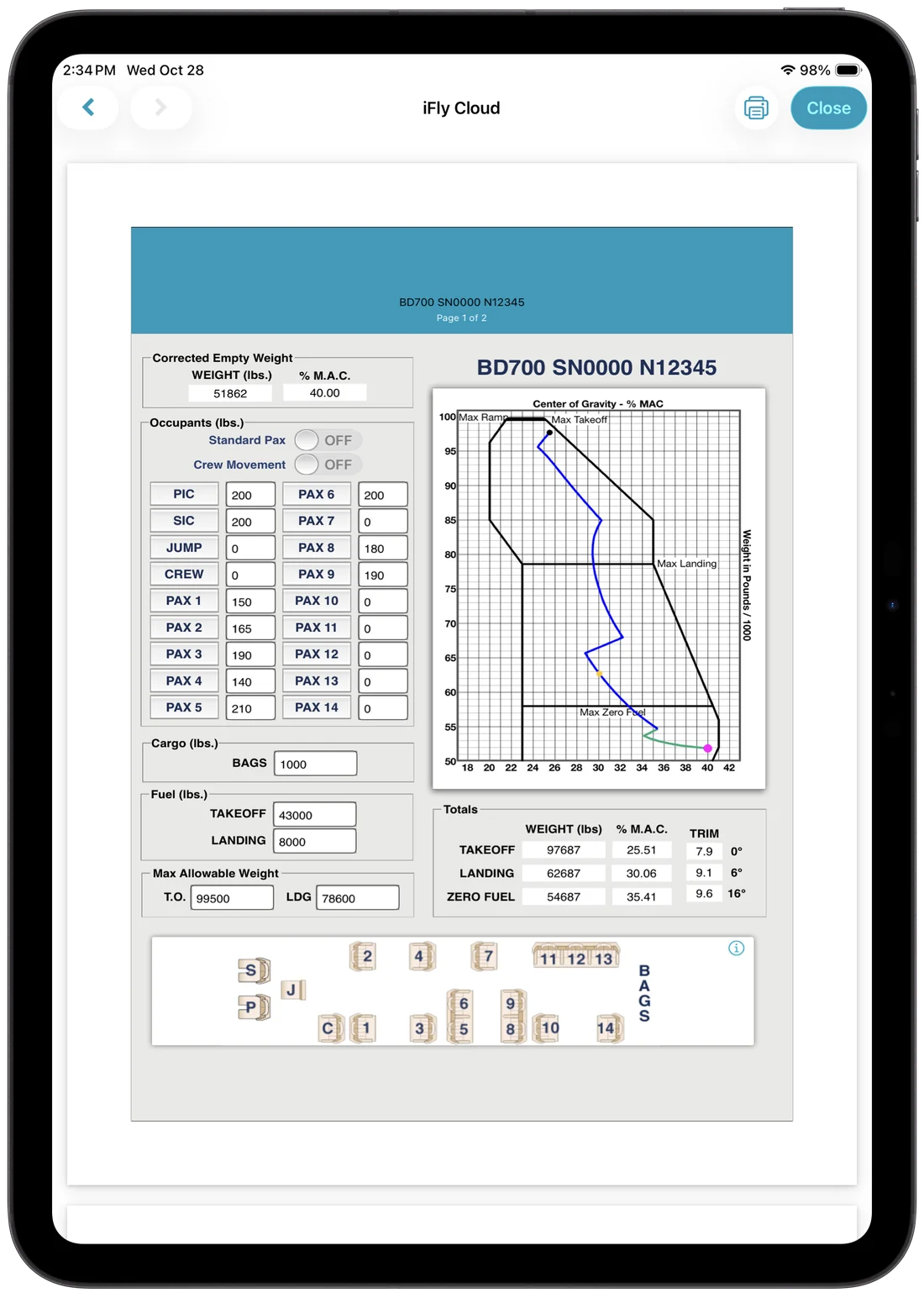 Manifest page 1 in iFly Cloud