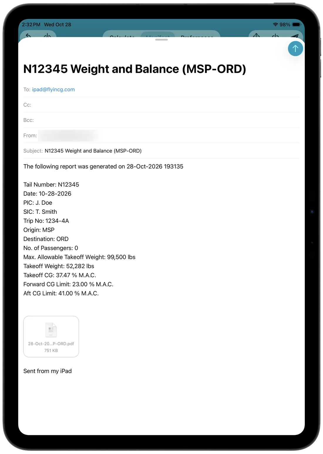 Email with the load manifest attached