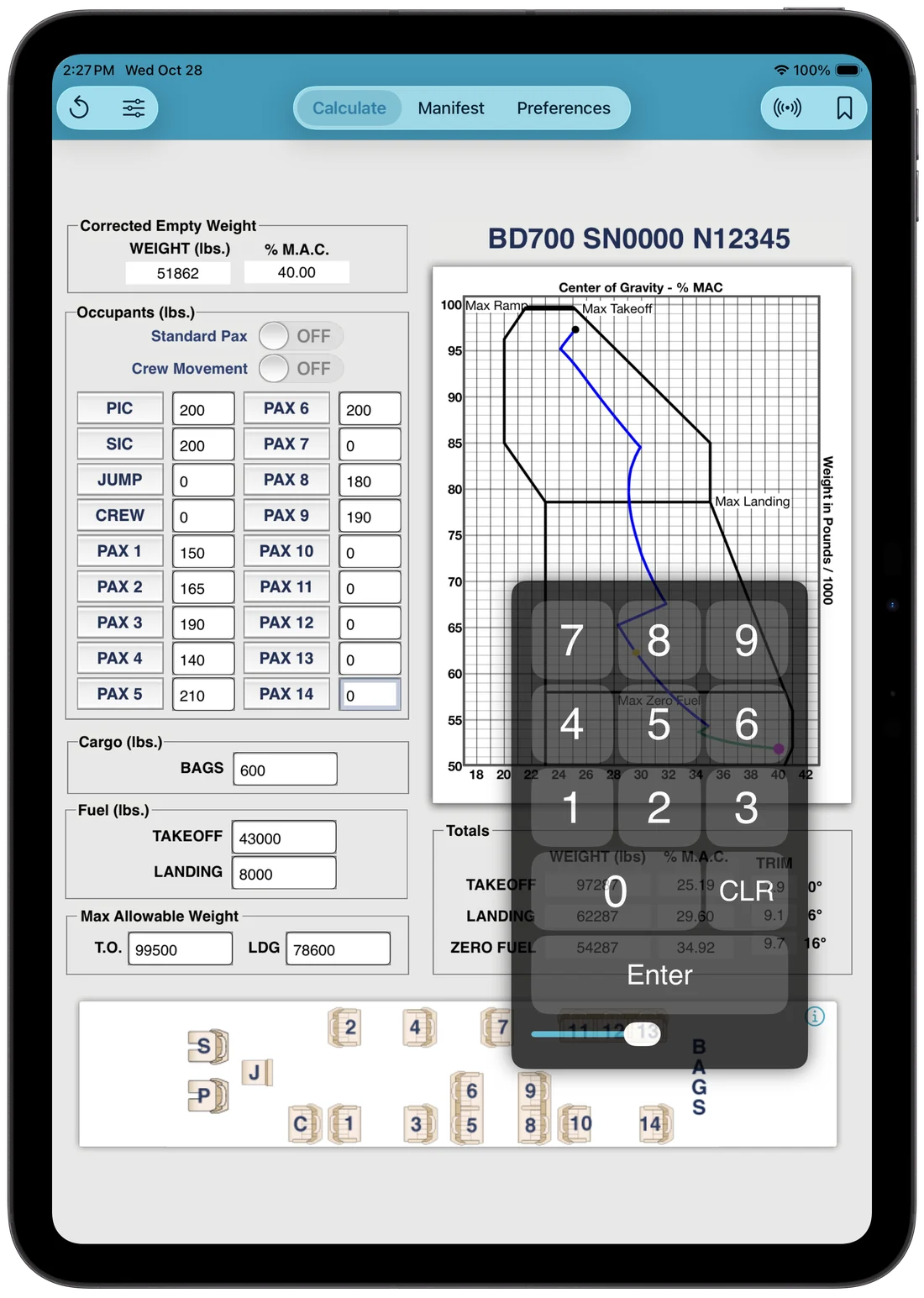 Keypad over the Calculate tab